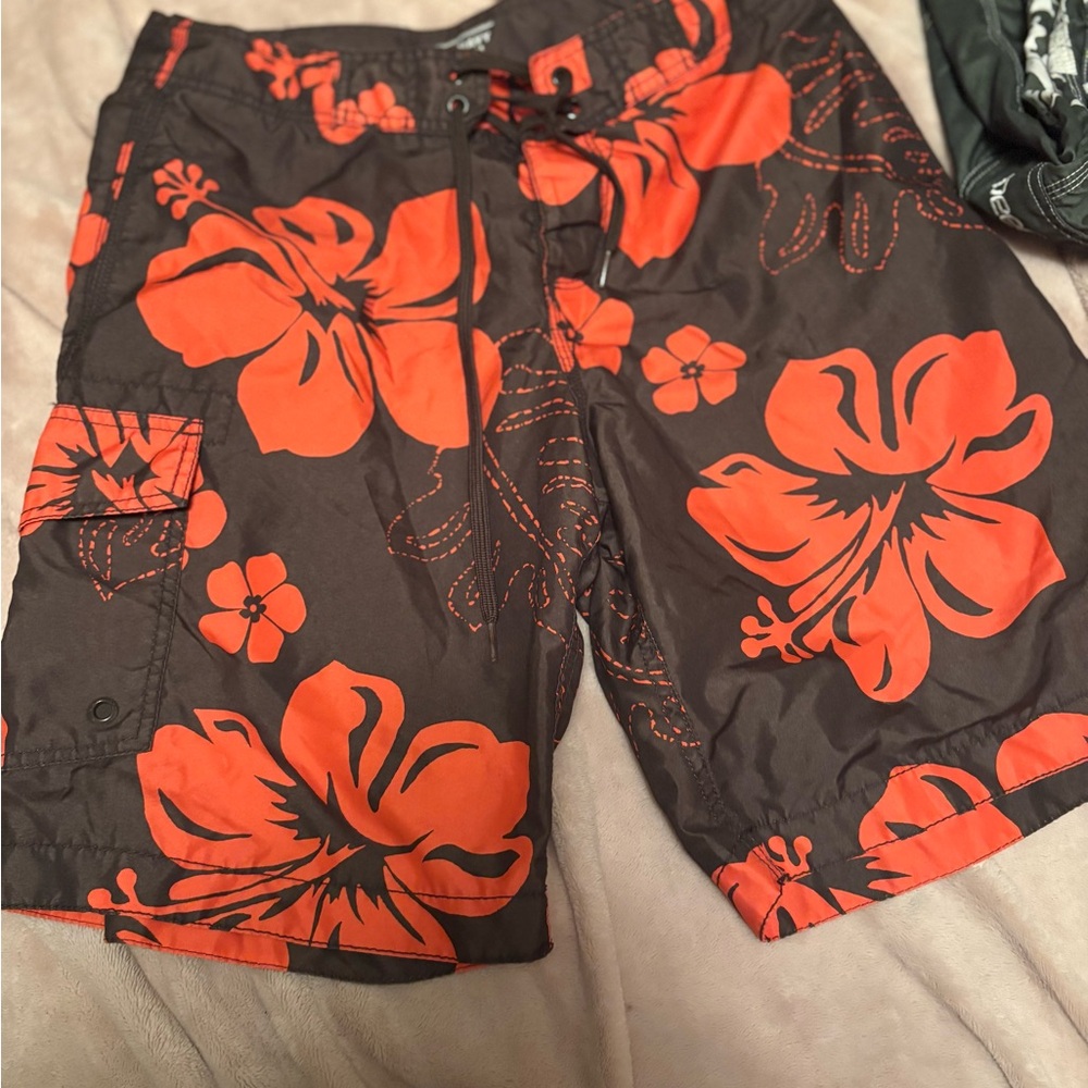 Men's Floral Swim Trunks - Black and Red